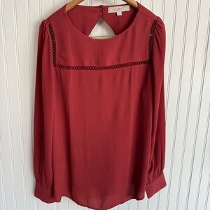 LOFT Blouse Size Small with Keyhole Back in Rust Orange